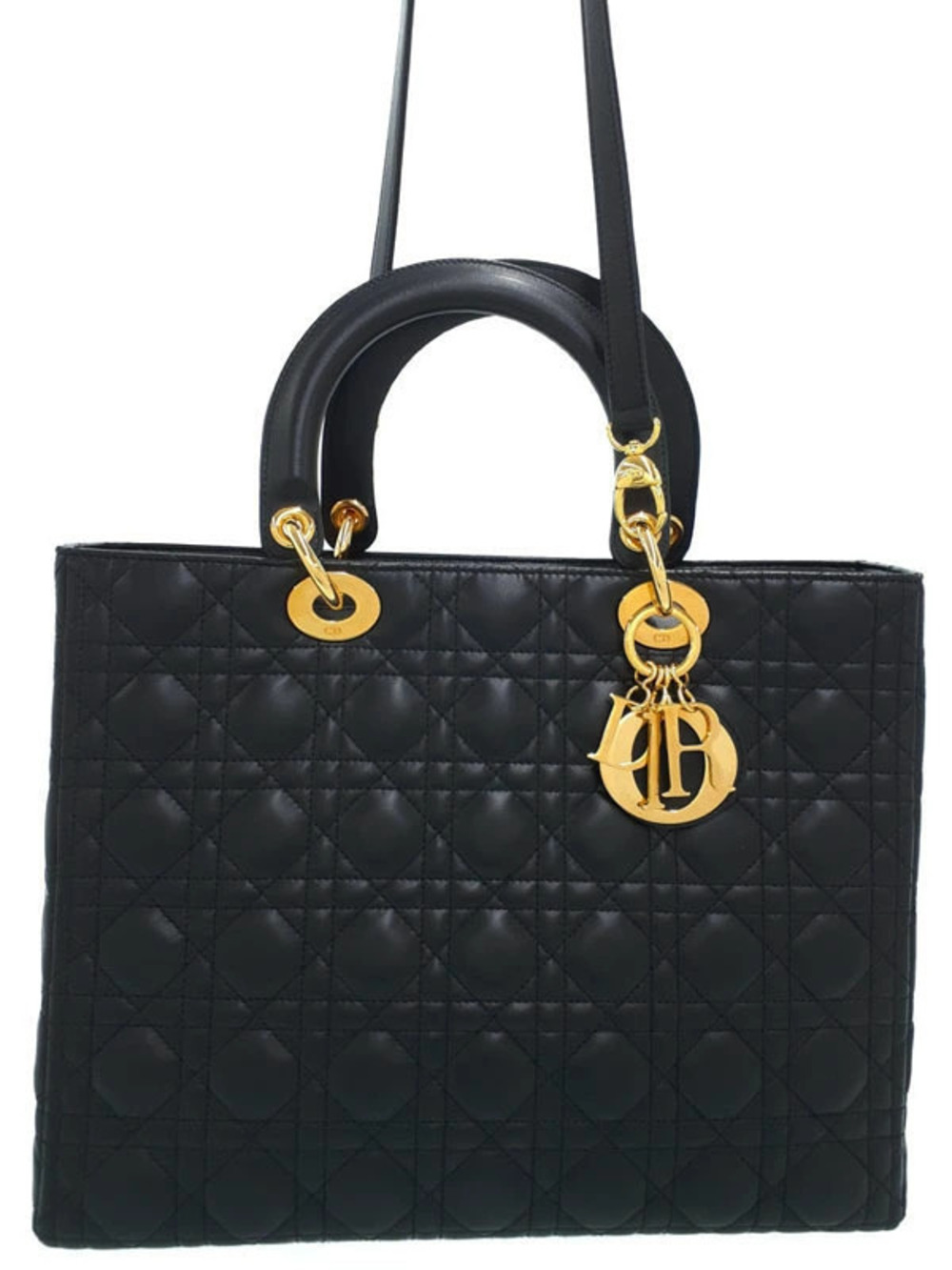 Christian Dior Lady Dior Bag Cannage Quilted Lambskin Black